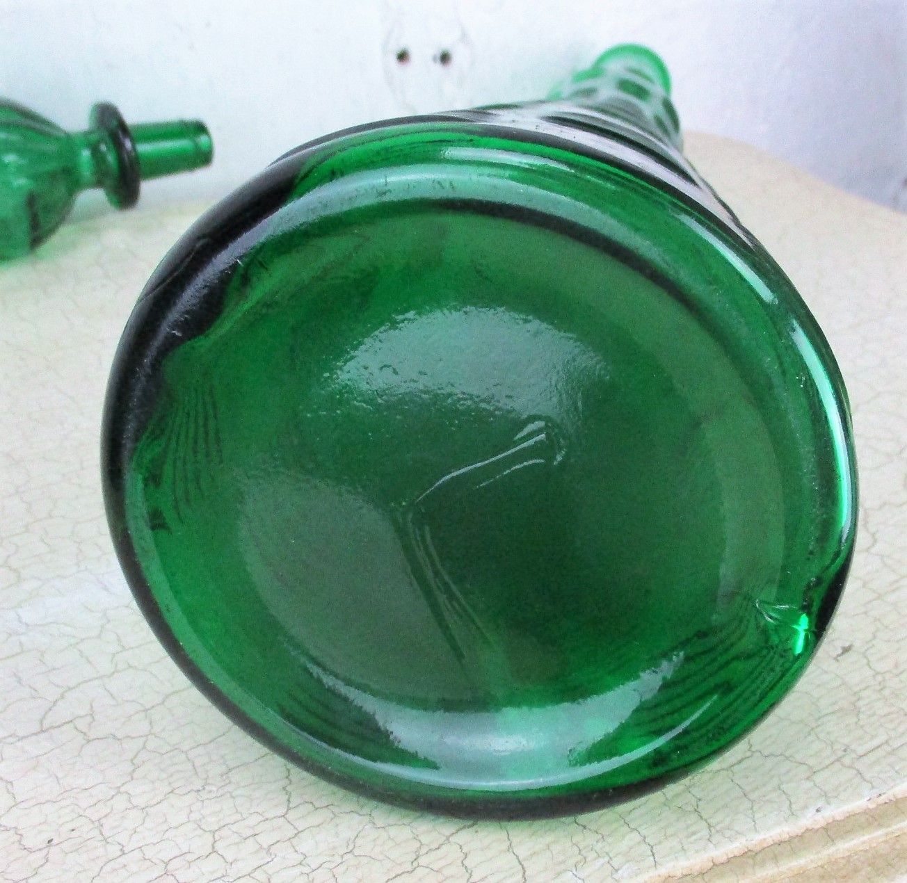 Xl Vintage Retro Art Glass Tall Bottle Vase Green Funky photo vintage