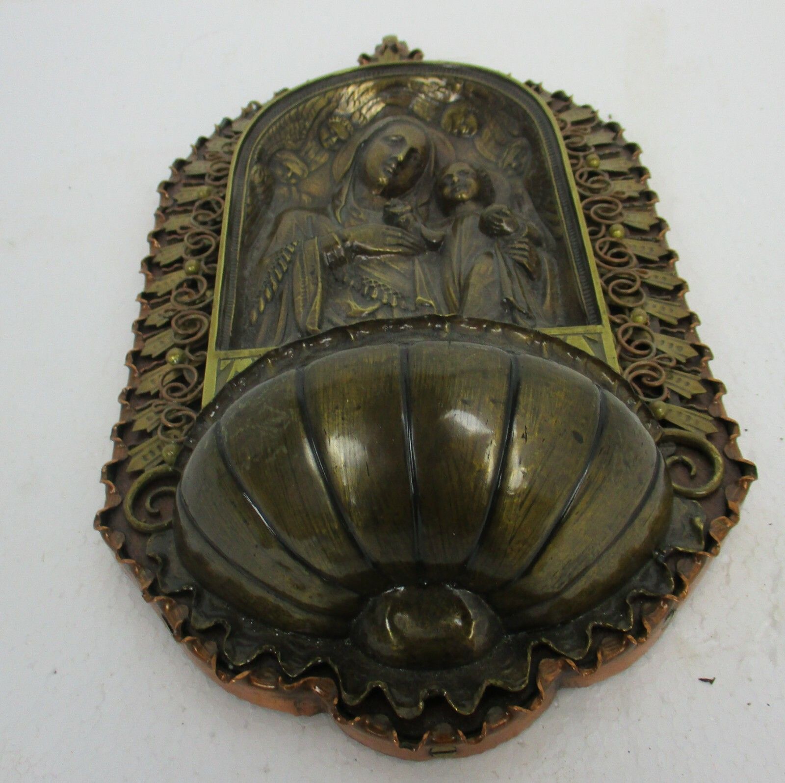 Holy Water Font Vessel Madonna And Infant Art Piece Verlinden Bronze Ave Maria photo Art