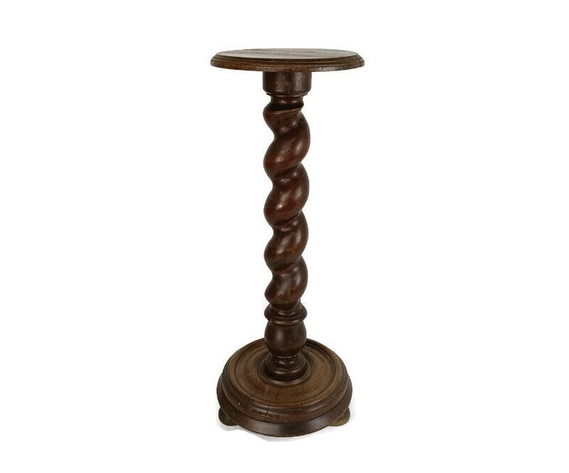 Huge Pedestal Plant Stand Barley Twist Hand Carved Wood Side Table Bonsai Stand