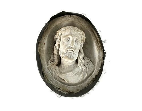 19th Century Wall Hanging Antique Meerschaum Mini Small Metal Frame Jesus Christ