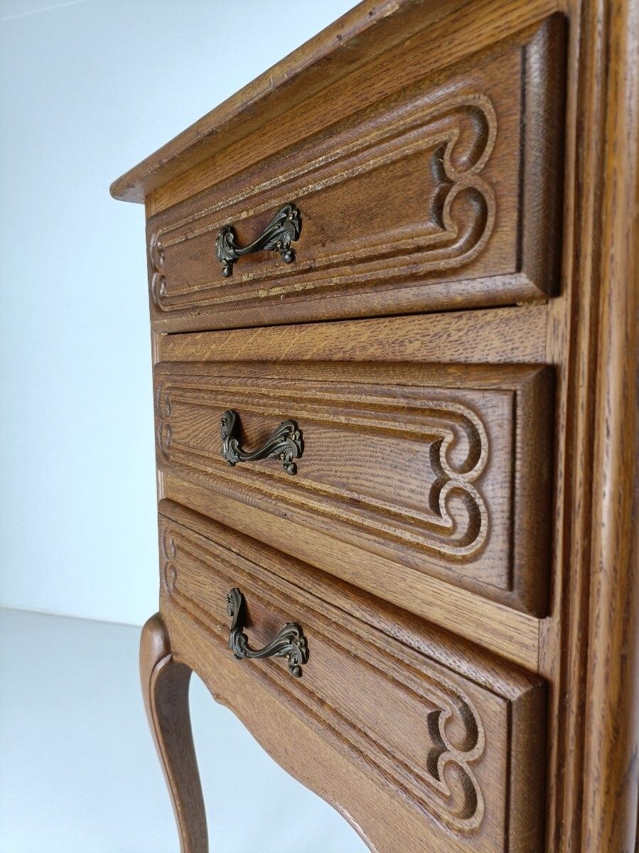 Louis XVI Style Bedside End Table Cabinet Nightstand Wood Chest Of Drawers 3 Dra photo vinterior