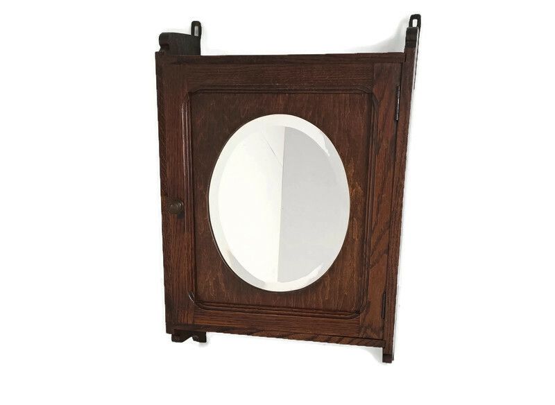 Medicine Cabinet Apothecary Kitchen Bathroom Wood Oval Beveled Glass Mirror Gorg