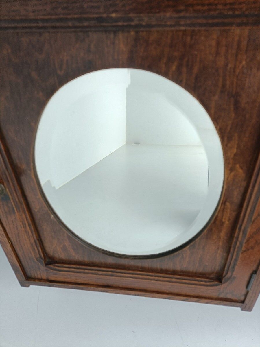 Medicine Cabinet Apothecary Kitchen Bathroom Wood Oval Beveled Glass Mirror Gorg photo for sale