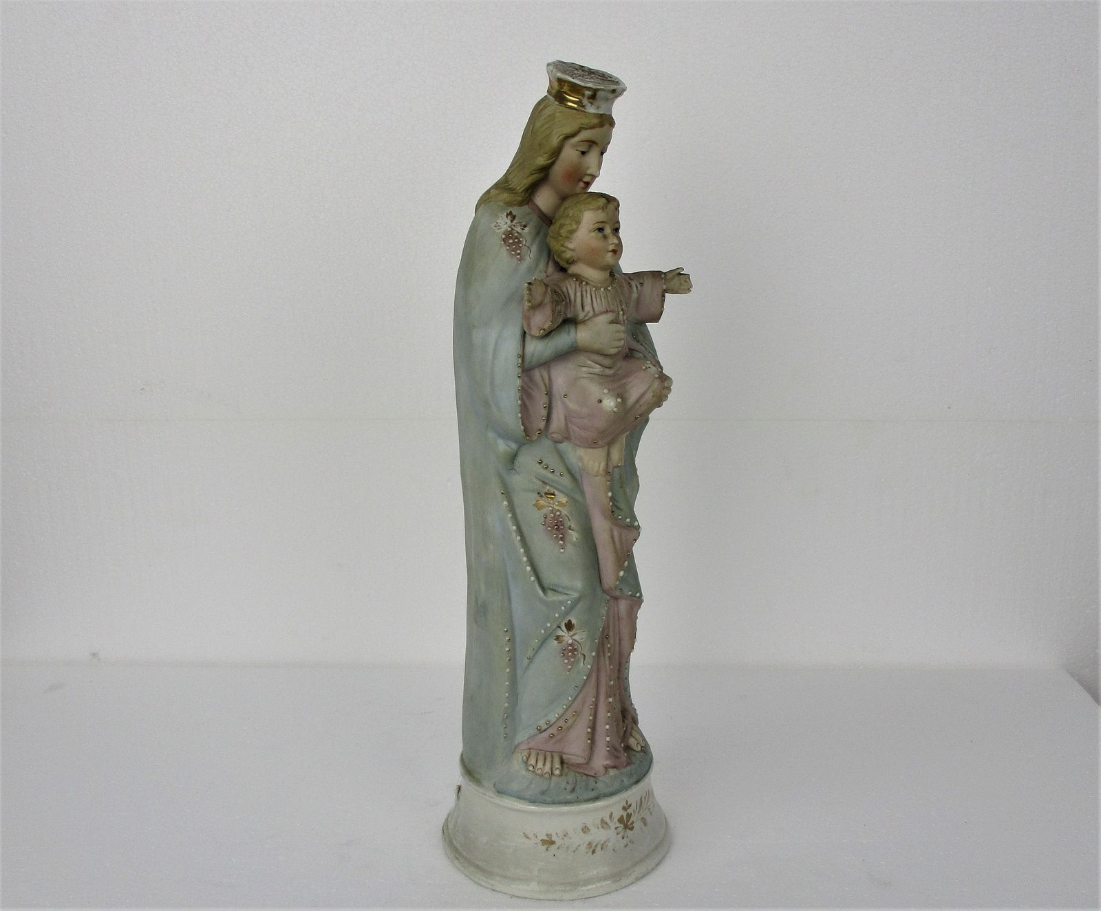 Antique Porcelain Bisque Statue Virgin Mary Our Lady Madonna Infant Child Baby B photo for sale