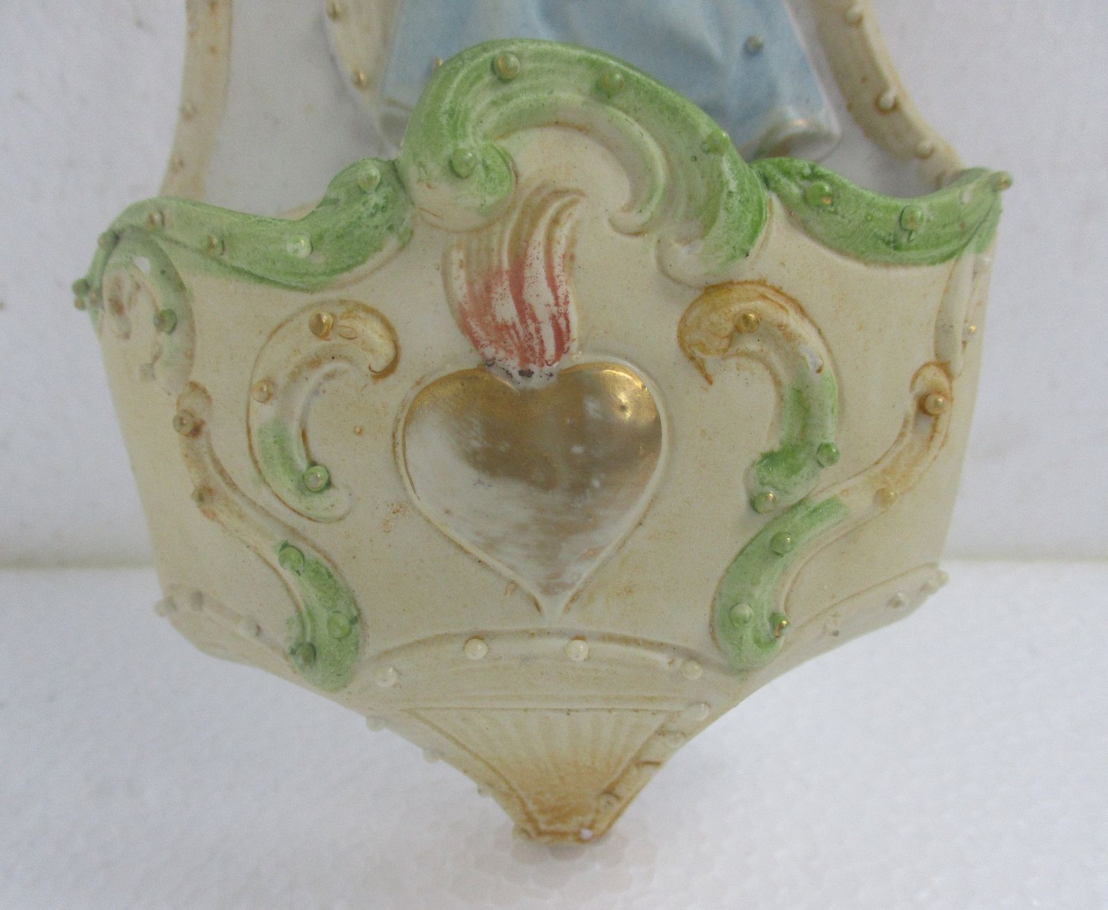 Porcelain Bisque Holy Water Font Vessel Virgin Mary And Infant Jesus Wall Hang photo for sale