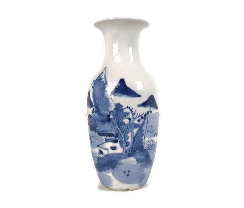 Antique Japanese Blue White Vase Hand Painted Decorative