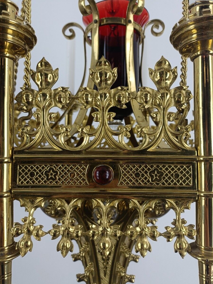 Impressive Neo Gothic Bronze Gold Gilded Chandelier Castle Joseph Wilmotte Golds photo vinterior