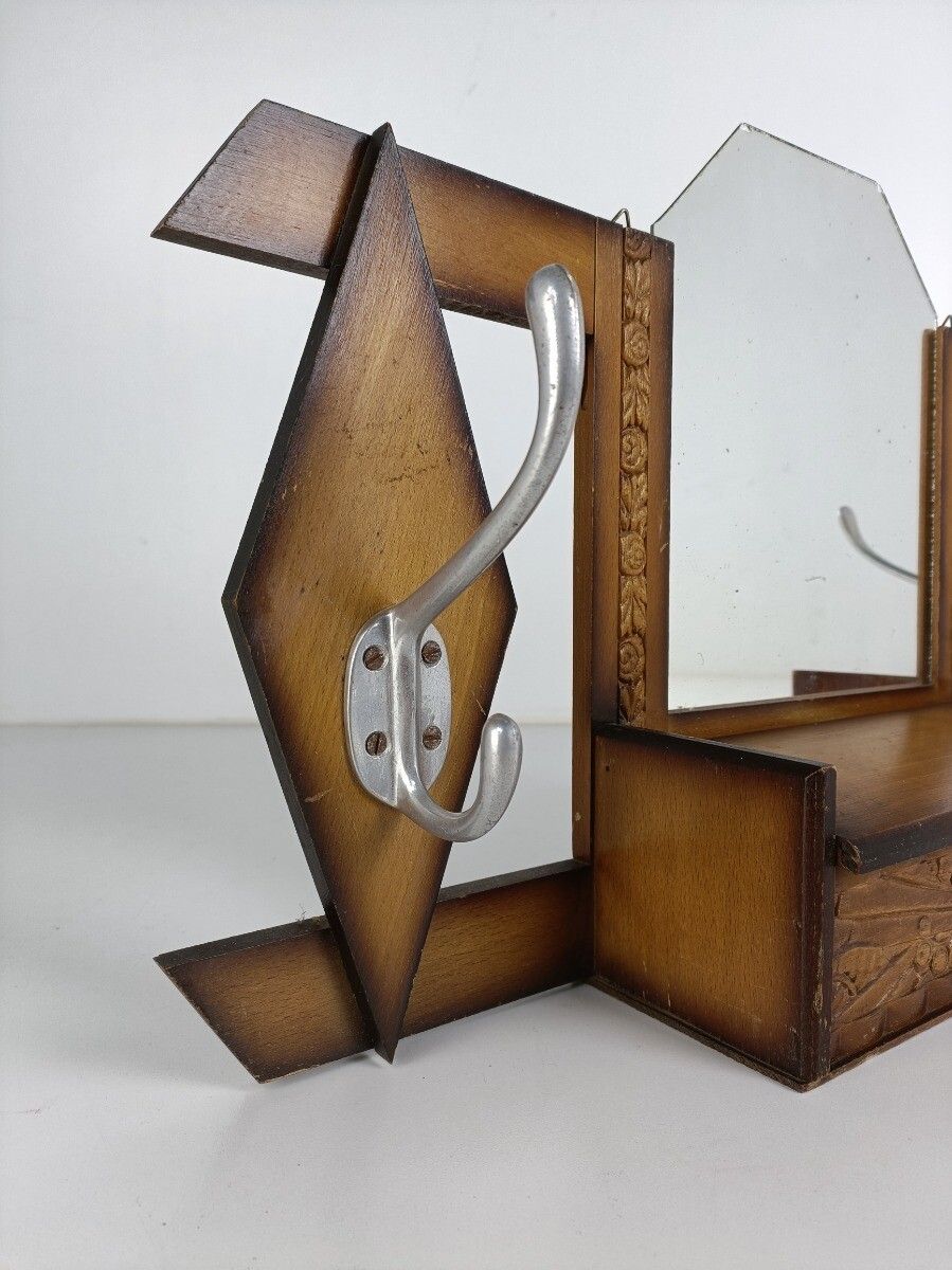 Art Deco Wall Hanging Medicine Apothecary Cabinet Coat Rack Antique Rare Funky photo vinterior