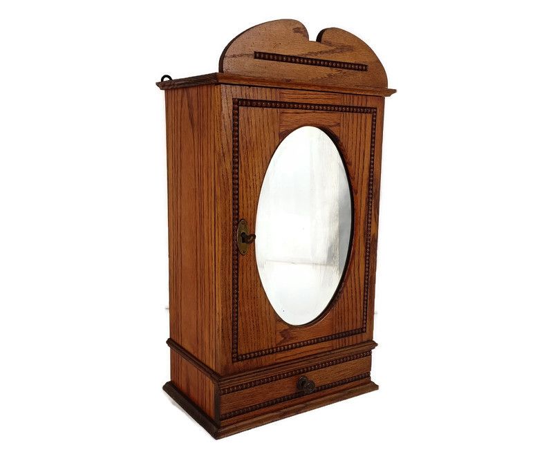 Apothecary Medicine Cabinet Vintage Hobnails Wood Beveled Glass Kitchen Bathroom