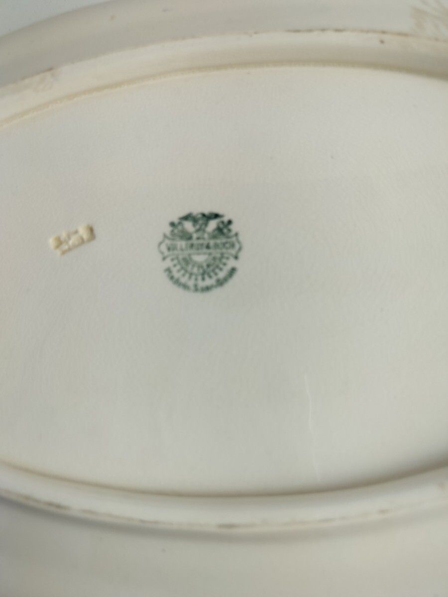 photo furniture Antique 1900 Plates 3 Large Serving Dishes  Platters Boch Mettlach Rare Blue Ros