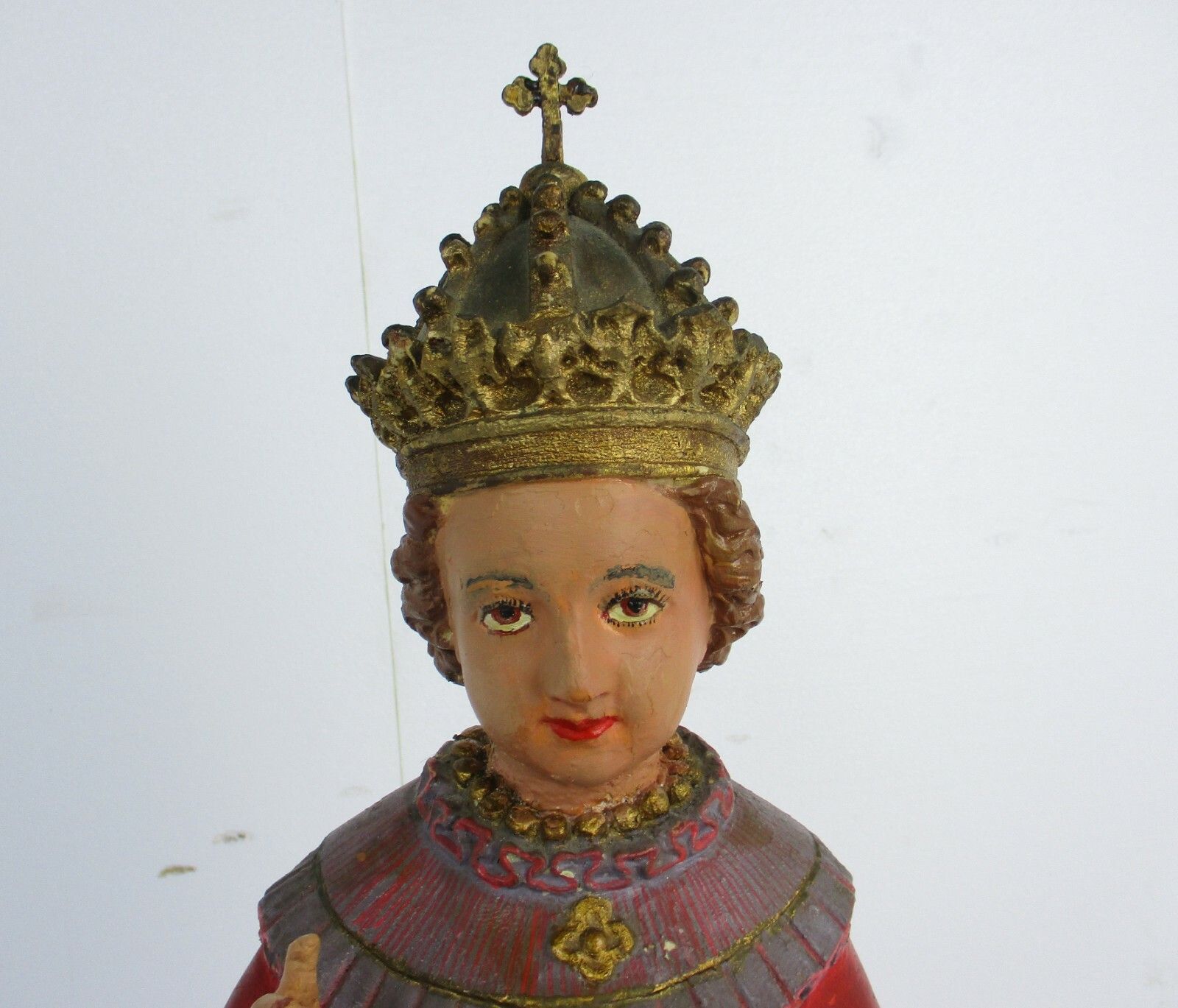 Xl Statue Infant Of Prague Infant Jesus Santo Nino Plaster Chapel Antique 1900 photo furniture