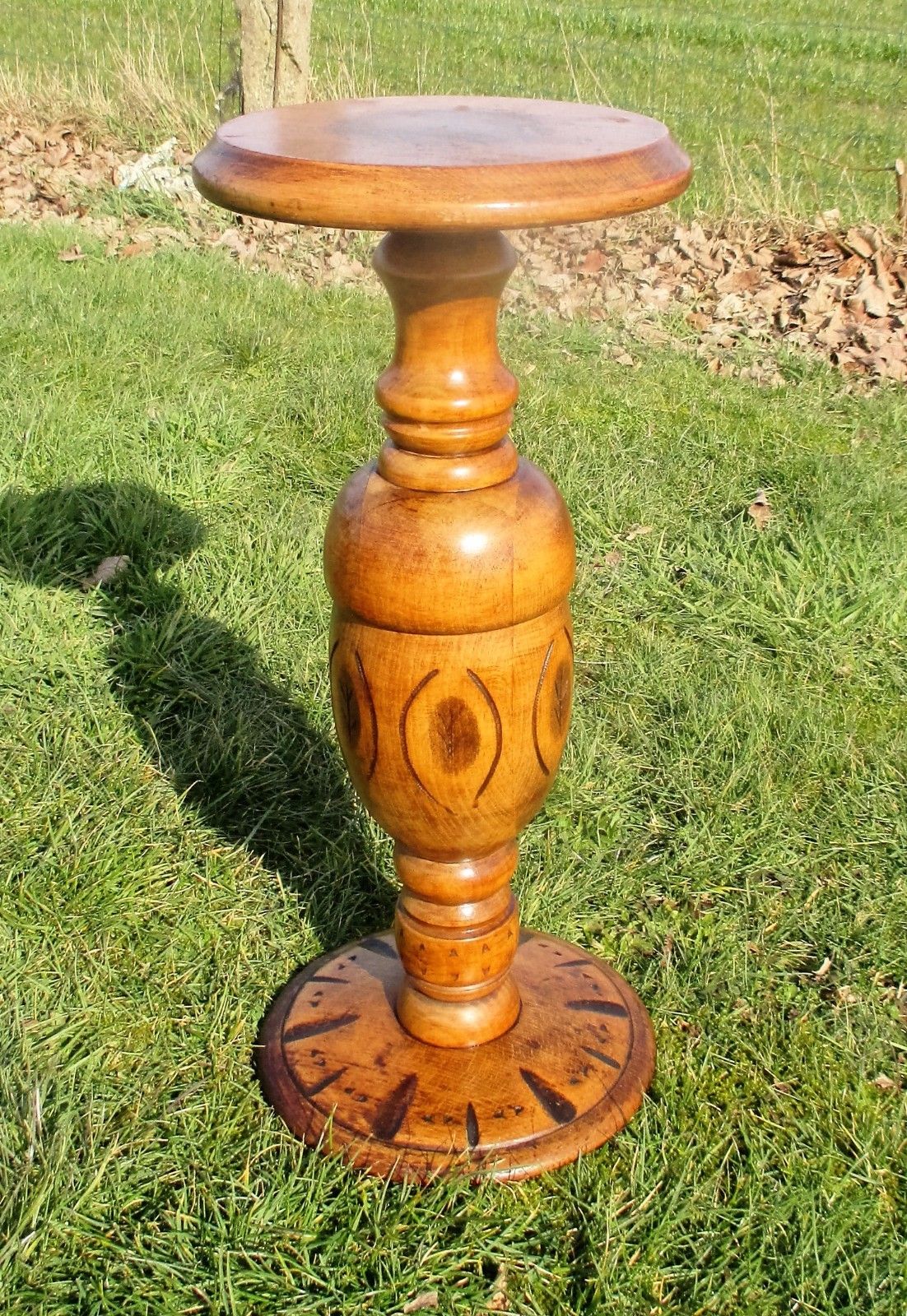 Gorgeous Ornate Carved Wood Pedestal Table Plant Stand Side Table 25.78" photo for sale