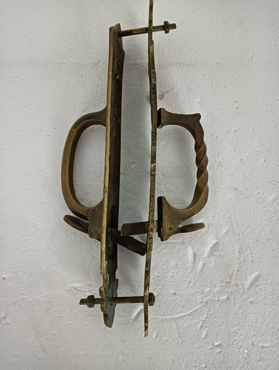 Large Antique Brass Door Pull Push Handle Reclaimed Architectural Ornate Art Nou photo for sale