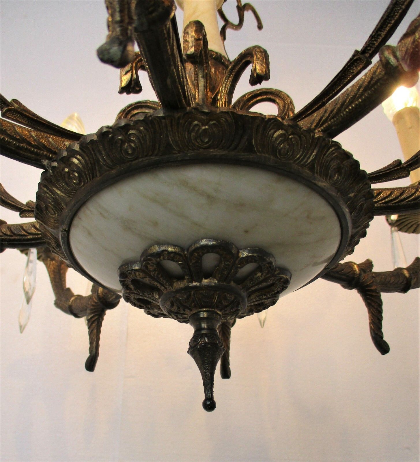 Impressive Chandelier Bronze Marble 8 Lights Arm Ornate Prisms Hollywood Regency photo Lighting