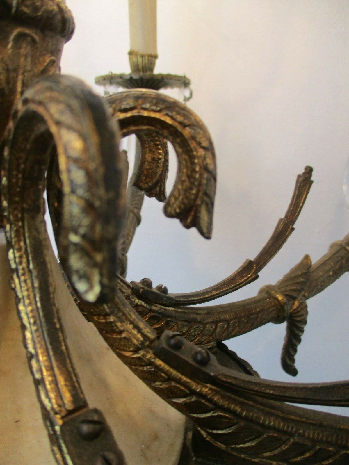 Impressive Chandelier Bronze Marble 8 Lights Arm Ornate Prisms Hollywood Regency photo buy