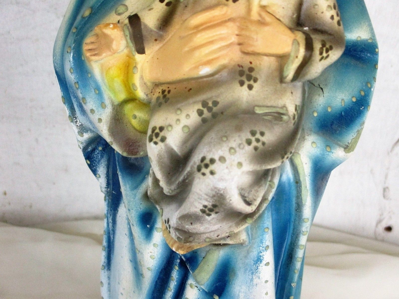 Antique Polychrome Madonna Infant Child Statue Plaster  Neo Gothic 1900 Marked photo for sale