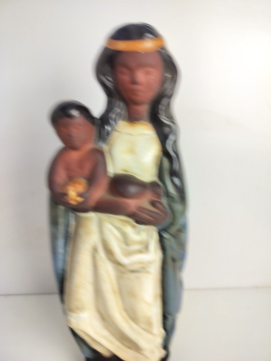 French Majolica Pottery Faience Statue Glazed Polychrome Madonna Virgin Mary Inf photo furniture