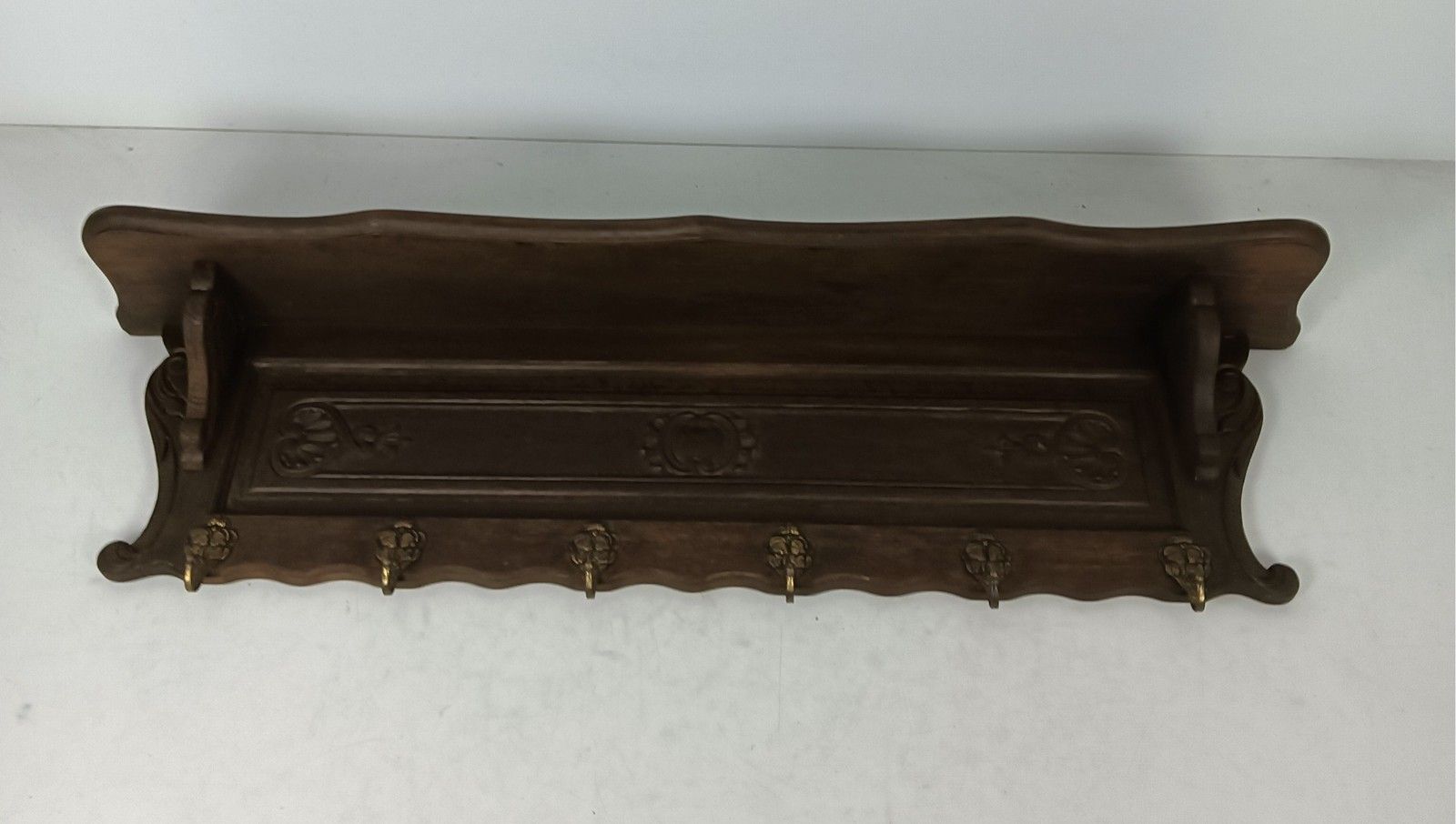 Xl Hand Carved Wood  Coat Hat Kitchen Hallway Rack Antique Dark Colored Hallway photo 323.0