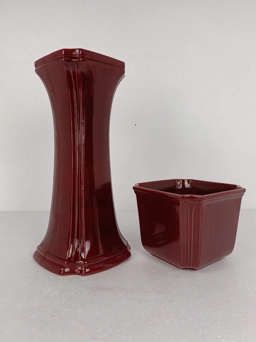 Vintage Planter Plus Pedestal Ceramic Pottery West Germany 1960 Scheurig Red Bea photo furniture