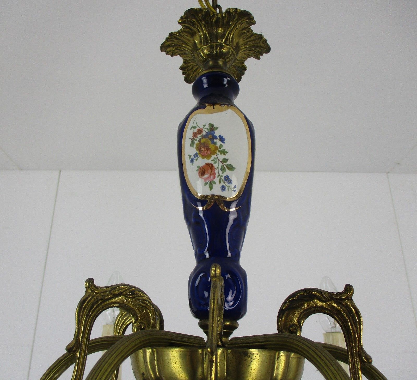 Chandelier 6 Arms Lights Ceramic Porcelain Ceramic Brass Italian Blue Gold Fish photo buy