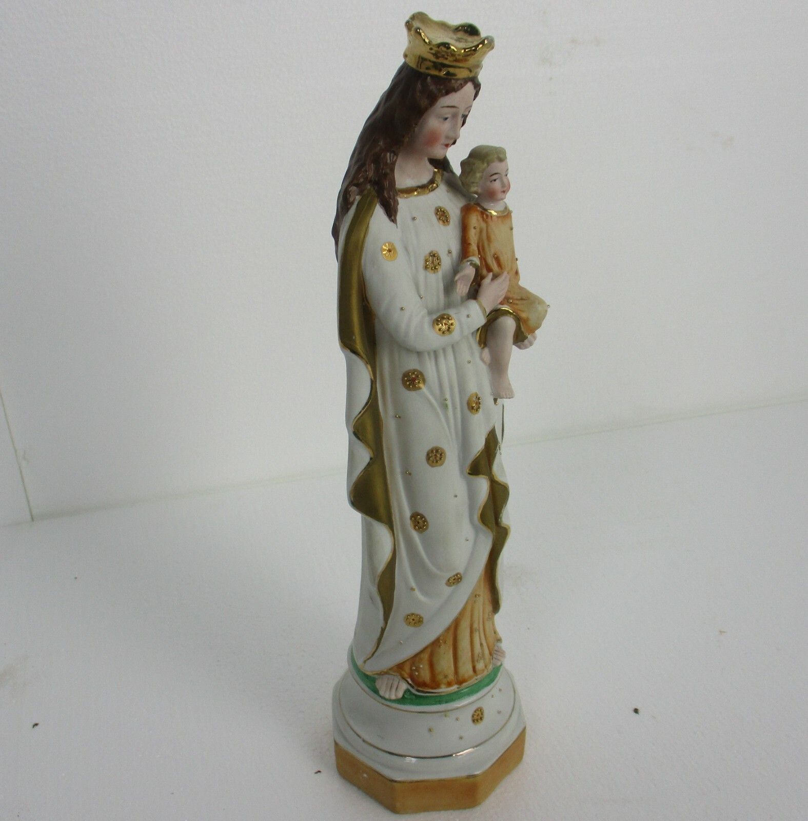 Antique Porcelain Bisque Statue Virgin Mary Our Lady Madonna Infant Jesus  Htf photo Art