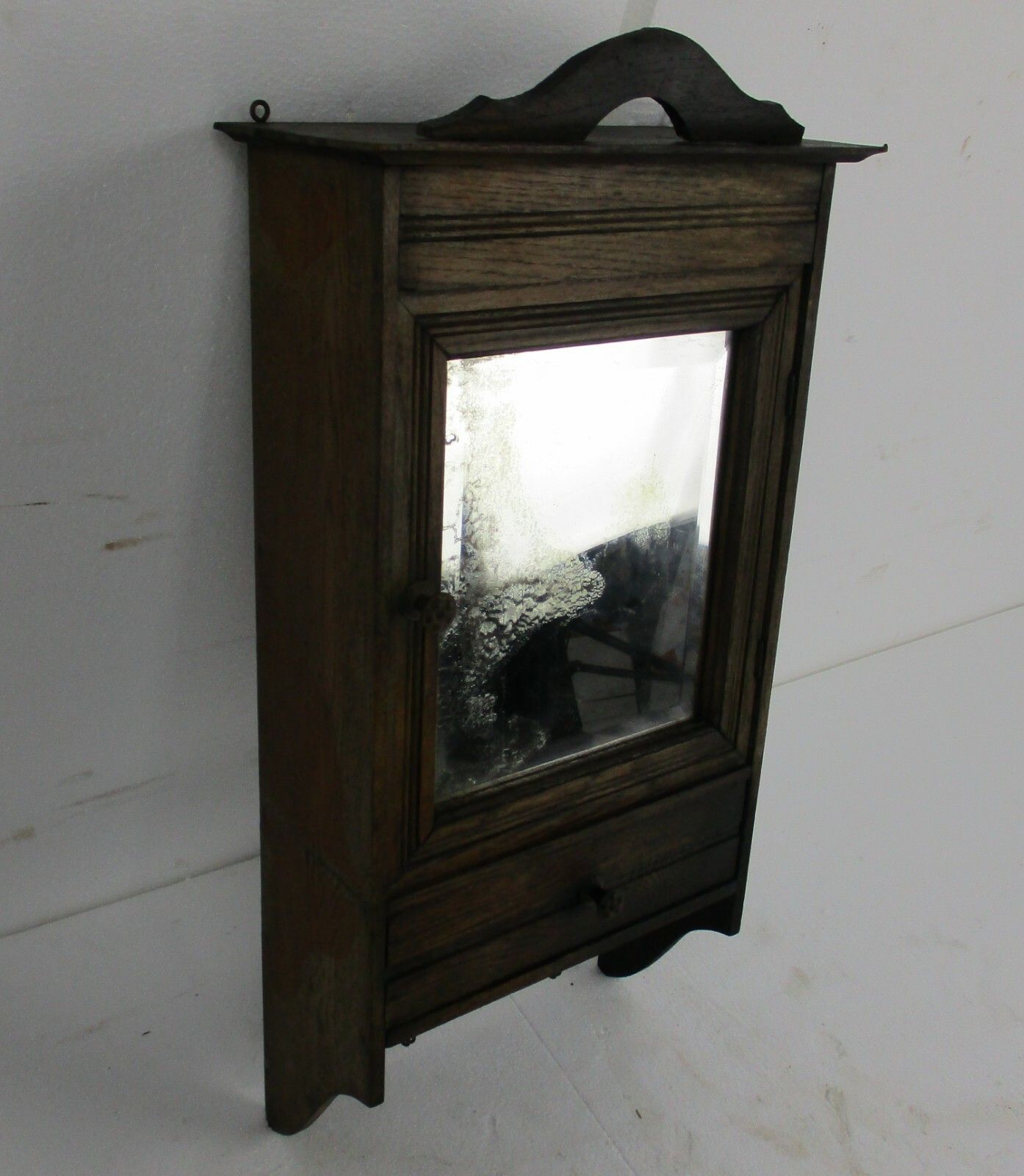 Large Kitchen Medicine Apothecary  Bathroom Cabinet Beveled Glass Towel Hooks photo vintage