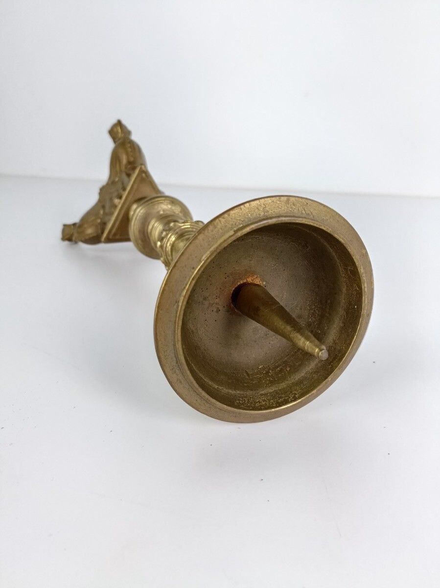 Large Antique Candle Holder Candlestick Church Altar Twisted Stem Monastery Bras photo vintage
