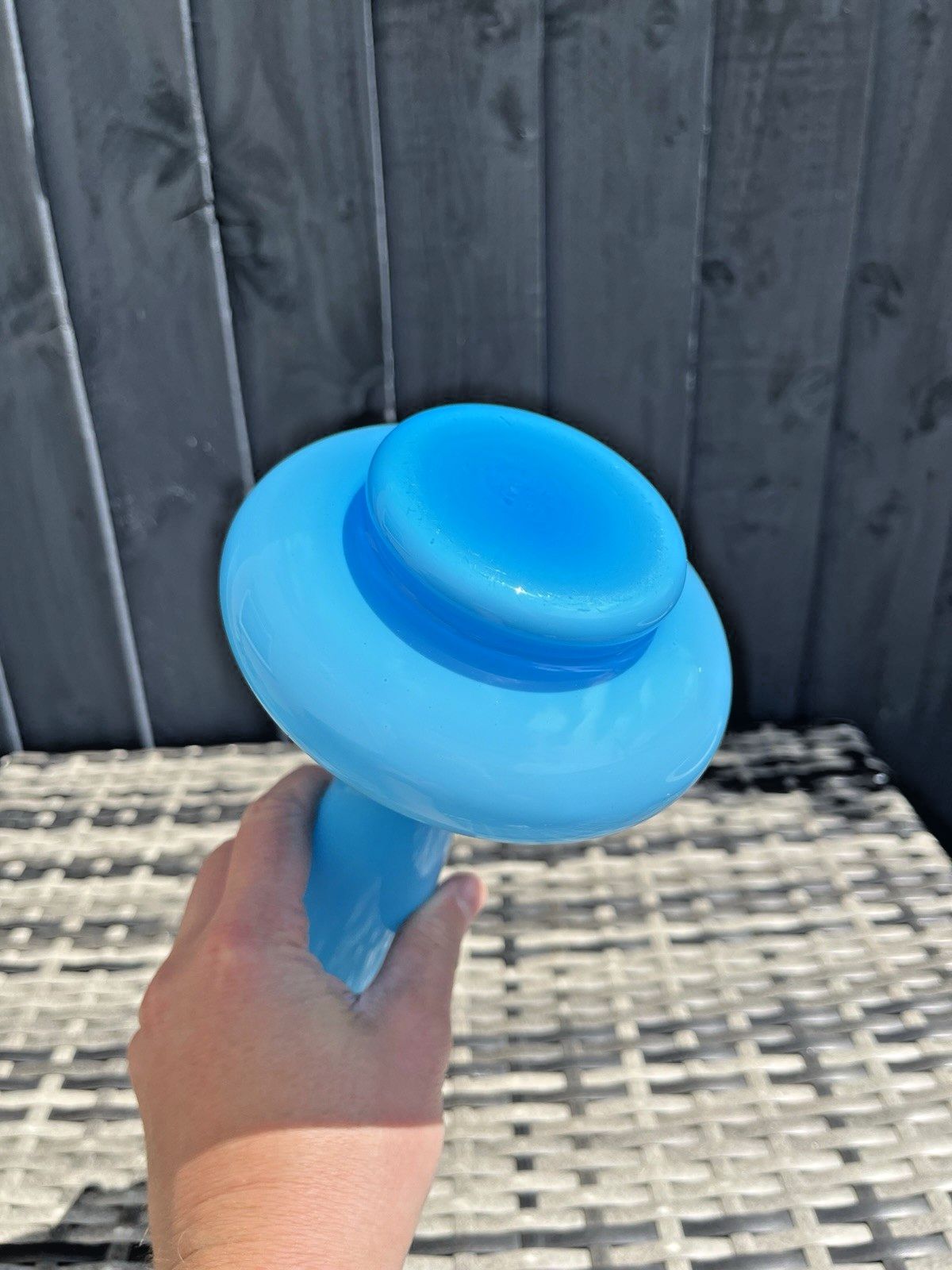 photo furniture Space Age Sky Blue Italian Empoli Cased Glass Vase 70's Mid Century Scandi Style