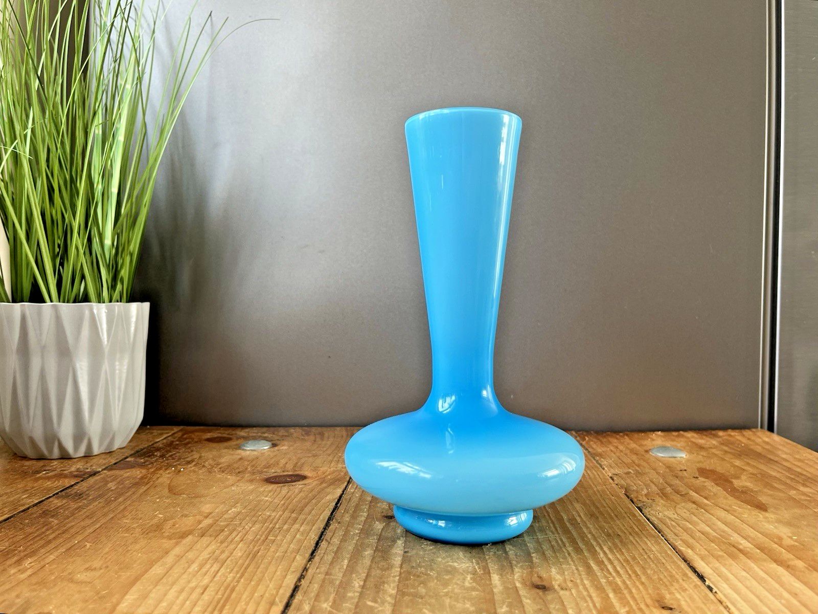 photo buy Space Age Sky Blue Italian Empoli Cased Glass Vase 70's Mid Century Scandi Style