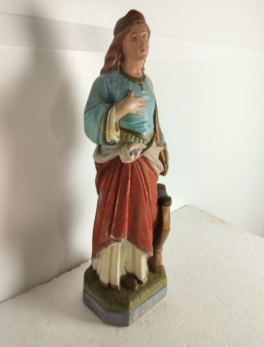 Large Statue Plaster Saint Cecilia Cecelia Martyr Patroness Musicians Collector