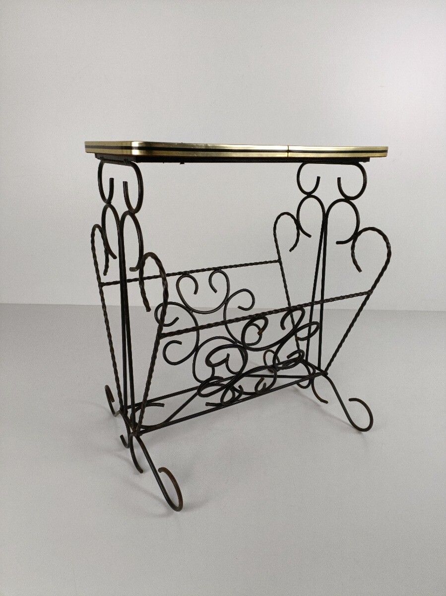 Vintage Mid Century Modern Magazine Newspaper Basket Side Table Wooden Top  Wrou photo Furniture