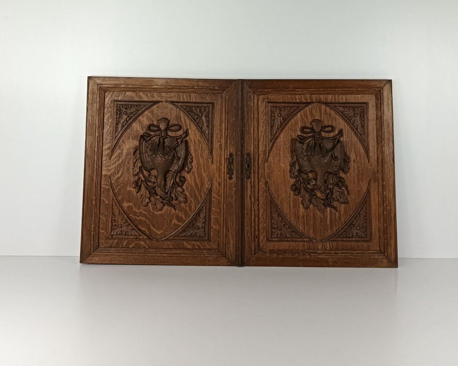 Pair Door Panels Antique Hand Carved Ornate Hunting Pheasants Architectural Salv photo furniture