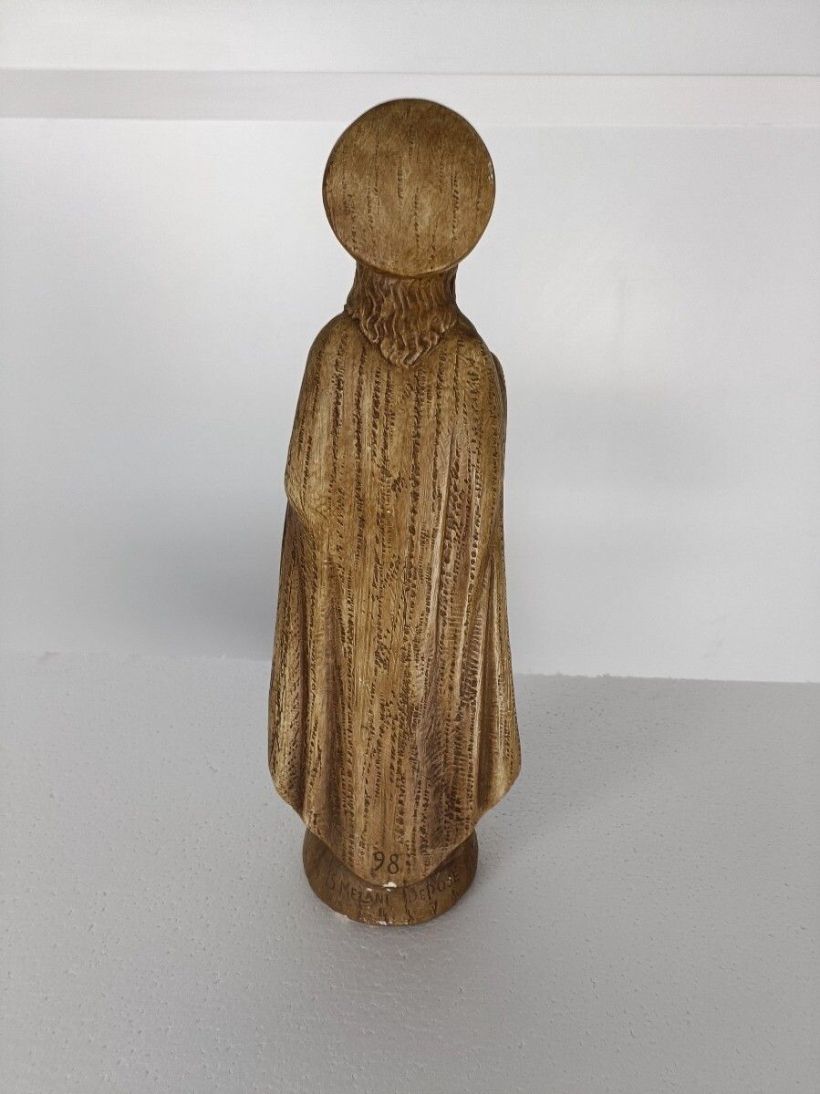 Art Deco Antique Statue Jesus Christ Holy Sacred Heart Plaster Brown Signed S. M photo vinterior