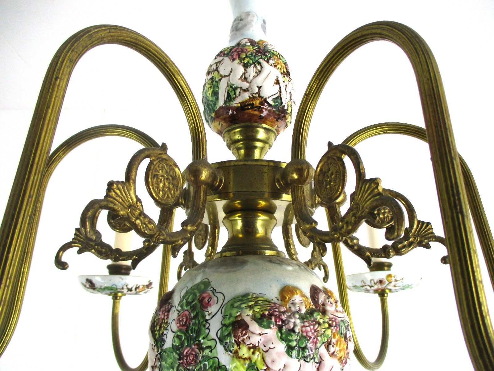 Capodimonte Style Chandelier 6 Arm Italian Porcelain Gorgeous Putti Figurines photo 427.0