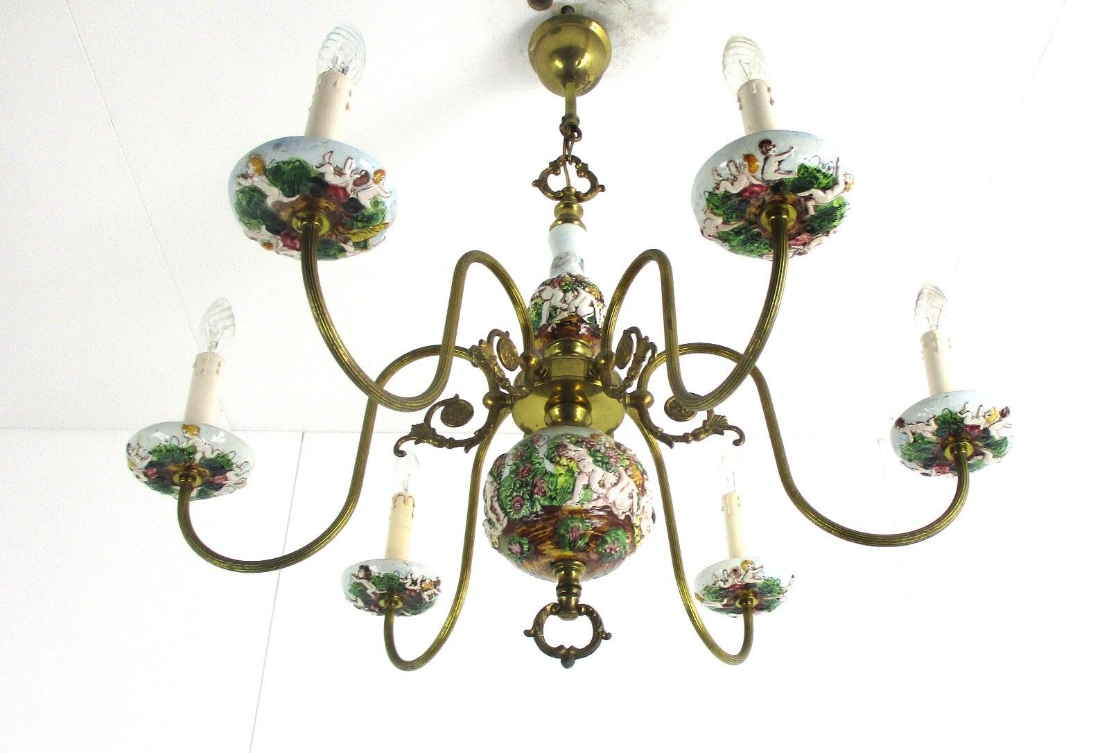 Capodimonte Style Chandelier 6 Arm Italian Porcelain Gorgeous Putti Figurines photo buy