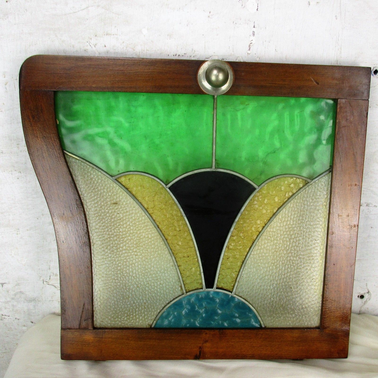 Antique Leaded Glass Cabinet Door Panel Plaque Salvaged Architectural Reclaimed photo furniture