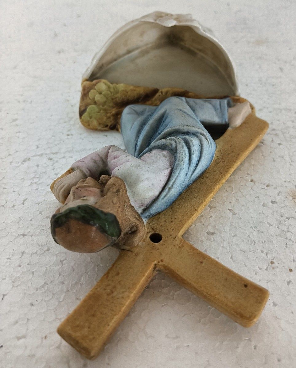 Beautiful Antique Porcelain Holy Water Font Porcelain Jesus Carrying The Cross P photo buy