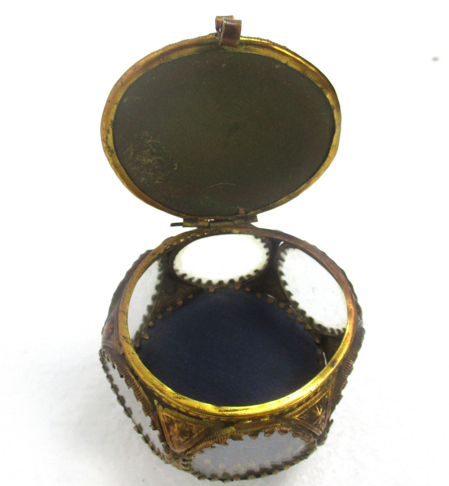 Brass Ornate  Glass Relic Jewelry Box Gorgeous Saint Hubert Church photo 61.0