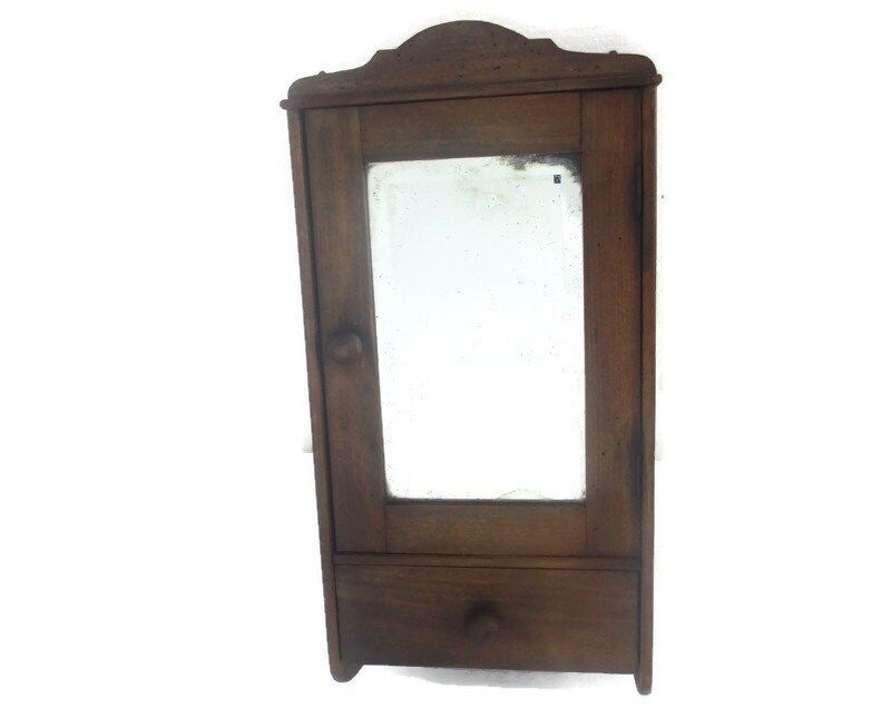 Small Kitchen Medicine Apothecary Bathroom Cabinet Carved Wood Beveled Glass Lov