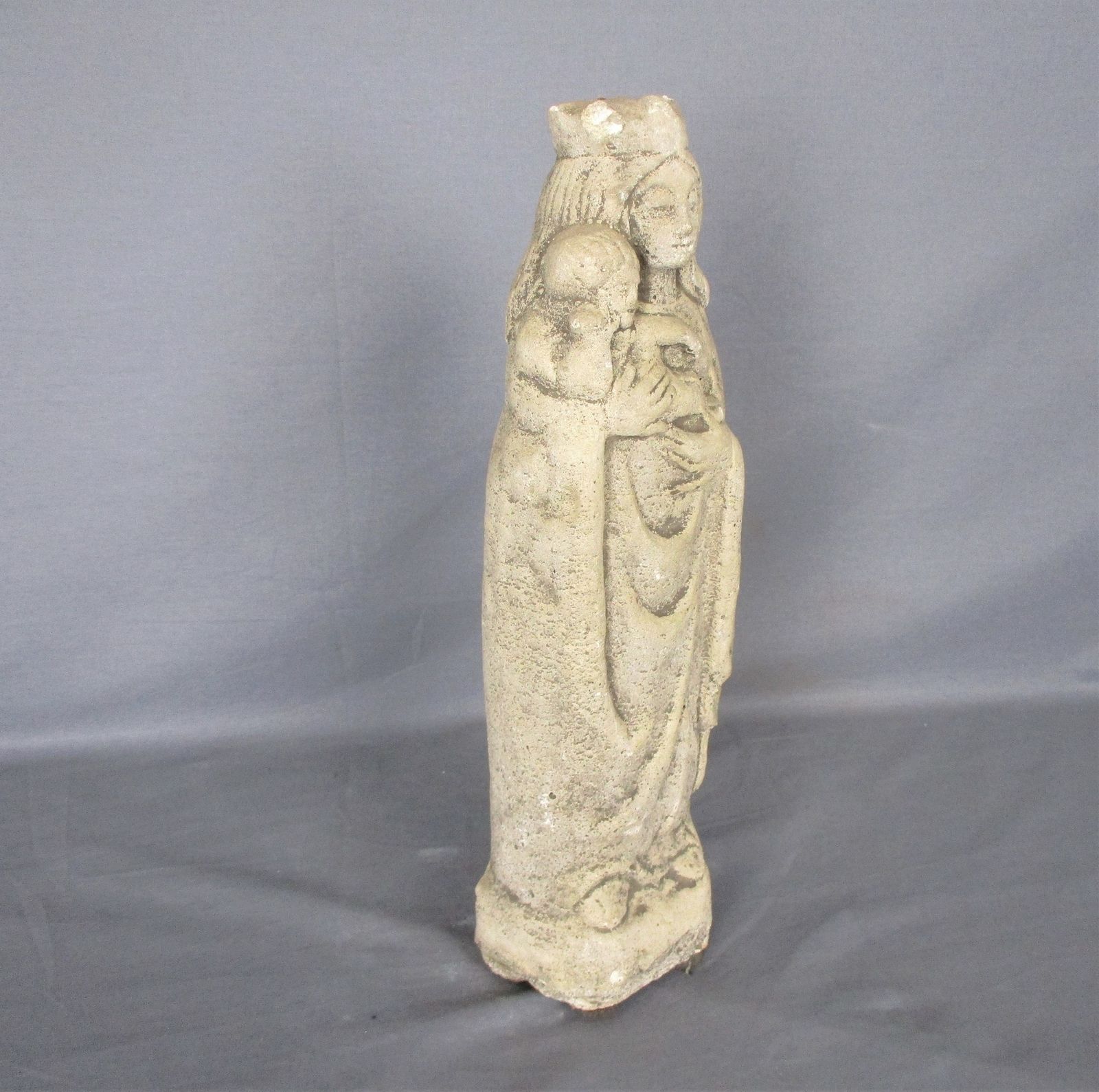Outdoor Protection Carved Stone French Virgin Mary Infant Jesus Htf Tenderness 1 photo for sale