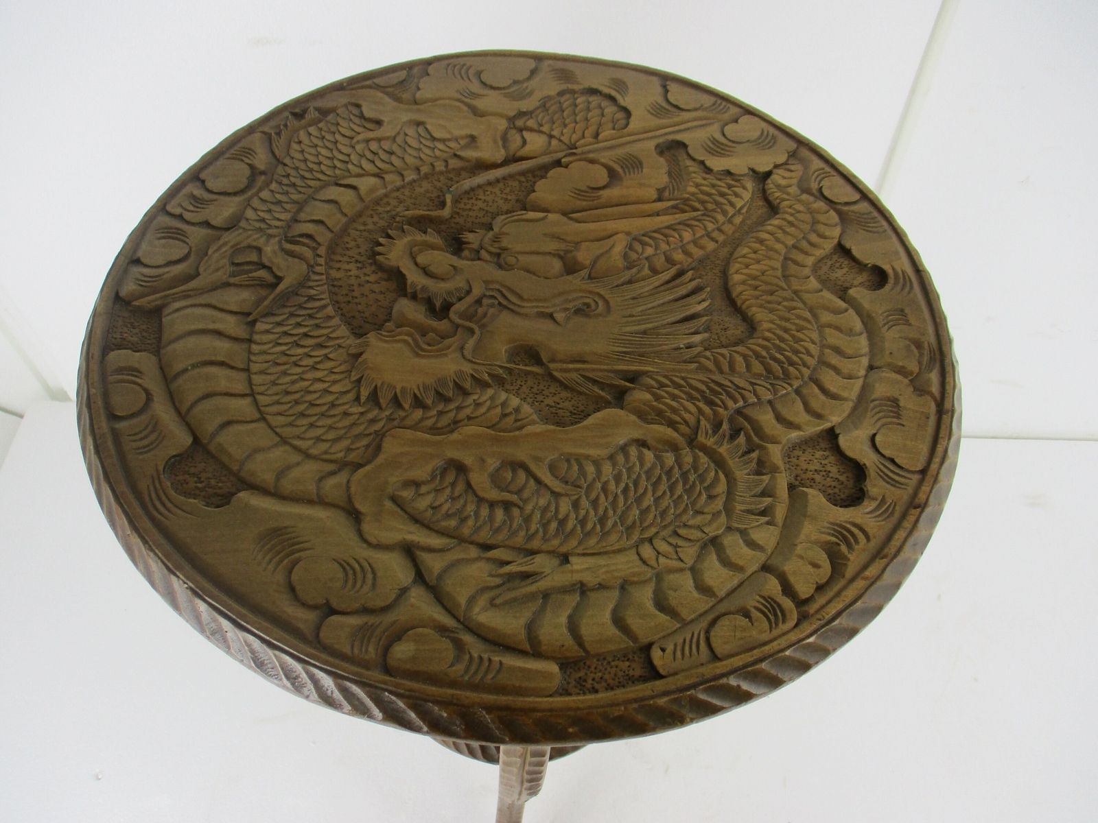 Gothic Asian Style Dragon Hand Carved Wood  Side Display Wine Table Pedestal Pla photo for sale