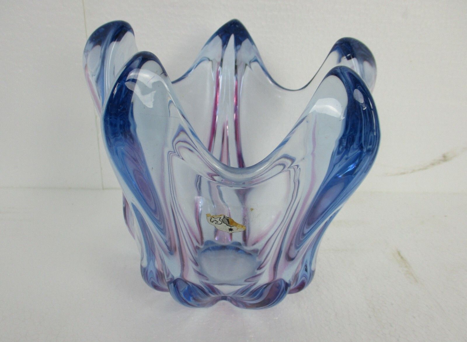 Italian Cranberry Blue Bowl Dish Centerpiece Murano Seguso Art Glass Modernist photo furniture