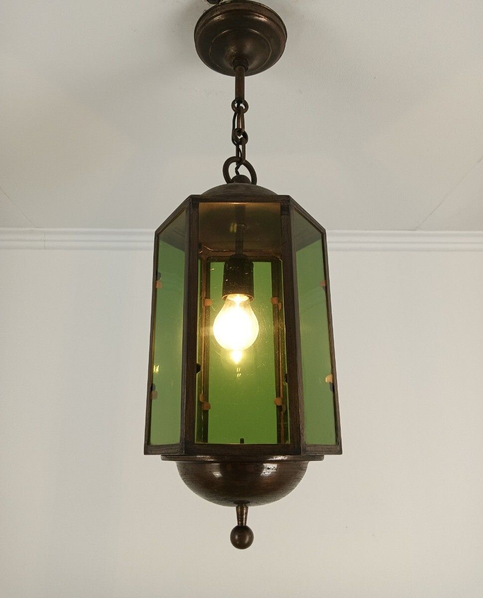 Pendant Lantern Chandelier Green Art Glass Ceiling Light Brass Beautiful Brass photo furniture