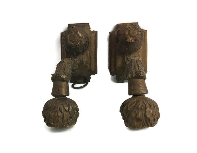 18th Century Antique Brass Wall Mounted Candle Holders Ornate Rare