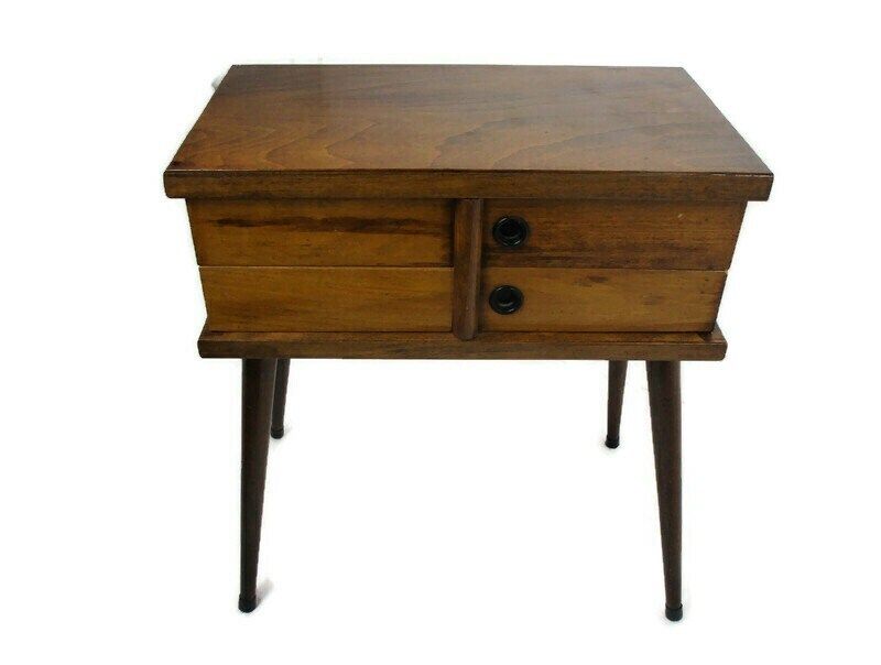 Vintage Nightstand Mid Century Danish Modern Style End Table Modernist Funky Era