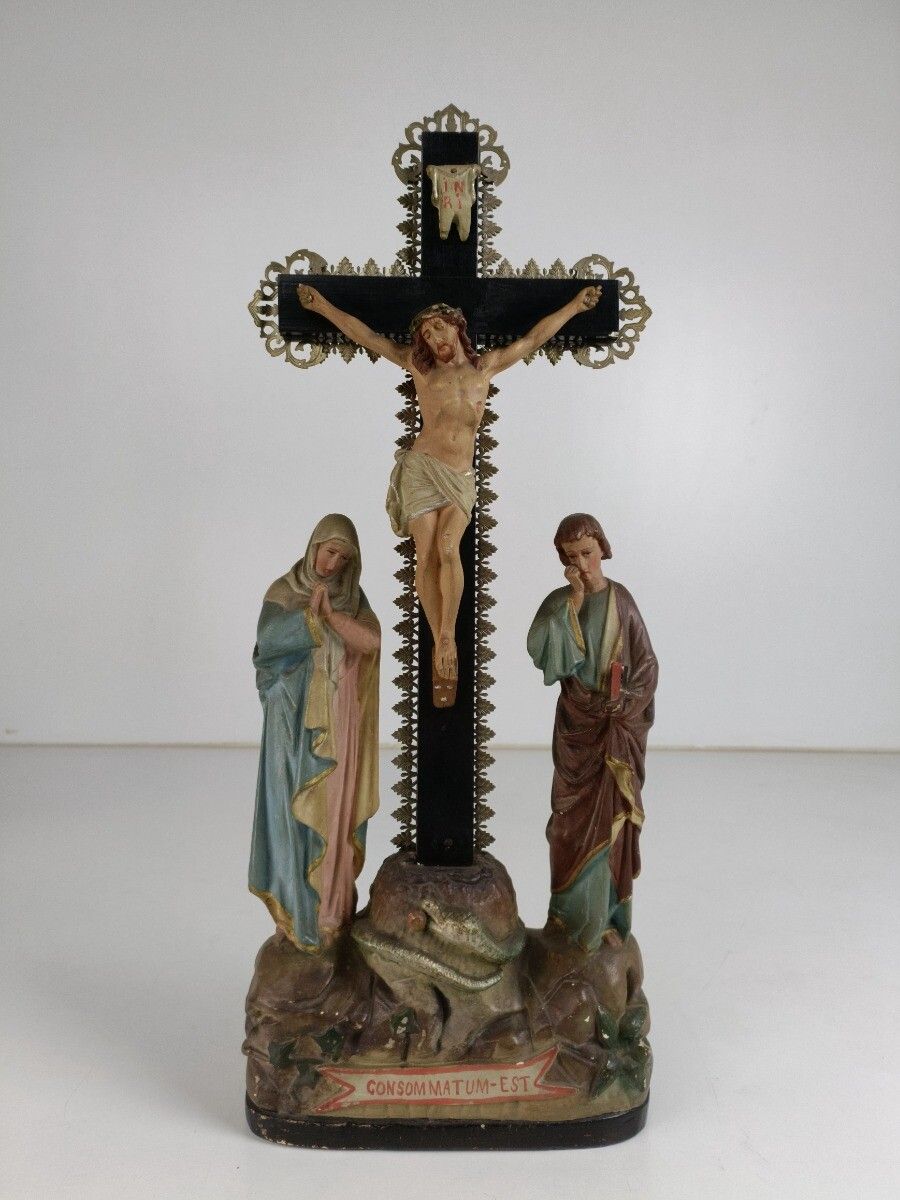 Calvary Crucifix Christ Crucifixion Mary Magdalene St John Consummatum  Est Plas photo furniture
