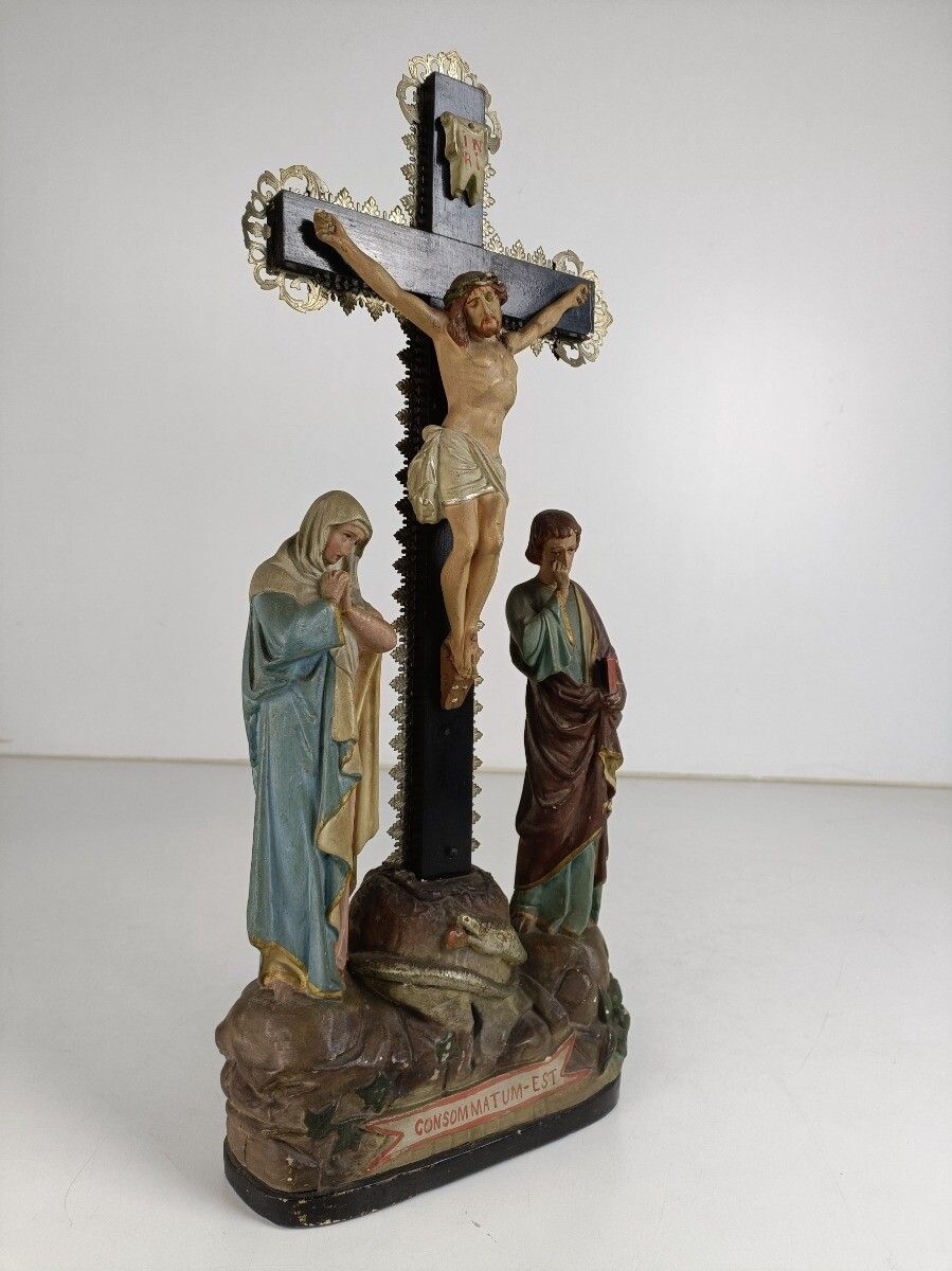 Calvary Crucifix Christ Crucifixion Mary Magdalene St John Consummatum  Est Plas photo for sale