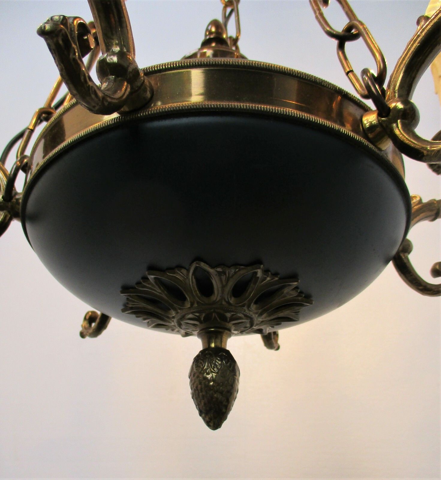 French Empire  Chandelier Green Tole Brass 6 Arms Hollywood Regency Beautiful photo for sale
