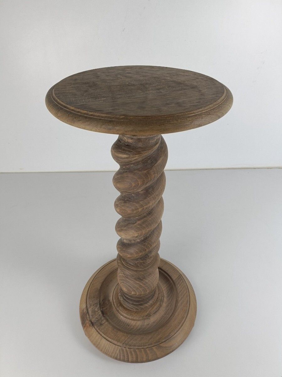 Barley Twist Pedestal Side Table Plant Stand Hand Carved Wood Vintage Barn Style photo for sale