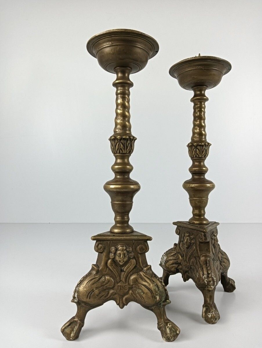 Candle Stick Candle Holders Brass Angel Faces Putti Eagle Legs Antique Couple Be photo Home Decor